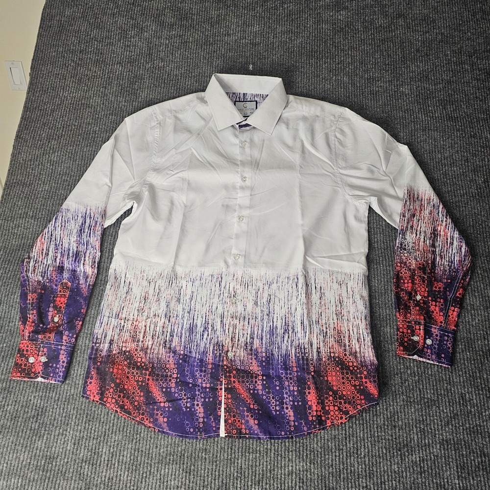 Suslo Couture Shirt Mens 3XL White Purple Red Graphic Long Sleeve Button Up